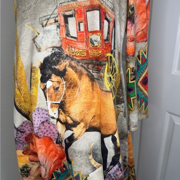 a. m. m. a Western Cream and Orange Asymmetrical Graphic Dress. - Picture 10 of 11